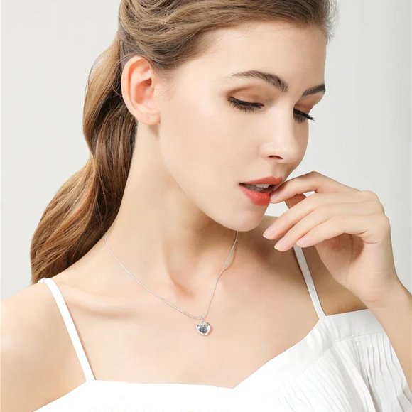 Snake 925 Sterling Silver Rope Chain Heart Love Necklace Wedding Engagement - Picture 8 of 9